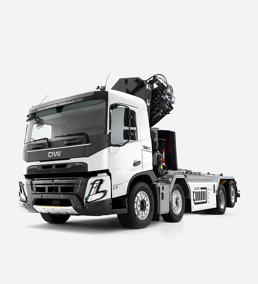 Designwerk Elektrolastwagen MID CAB X Hook Crane 8x2R für die Baulogistik