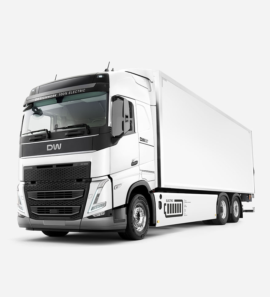 Designwerk Elektrolastwagen HIGH CAB Logistics 6x2R für den Fernverkehrstransport