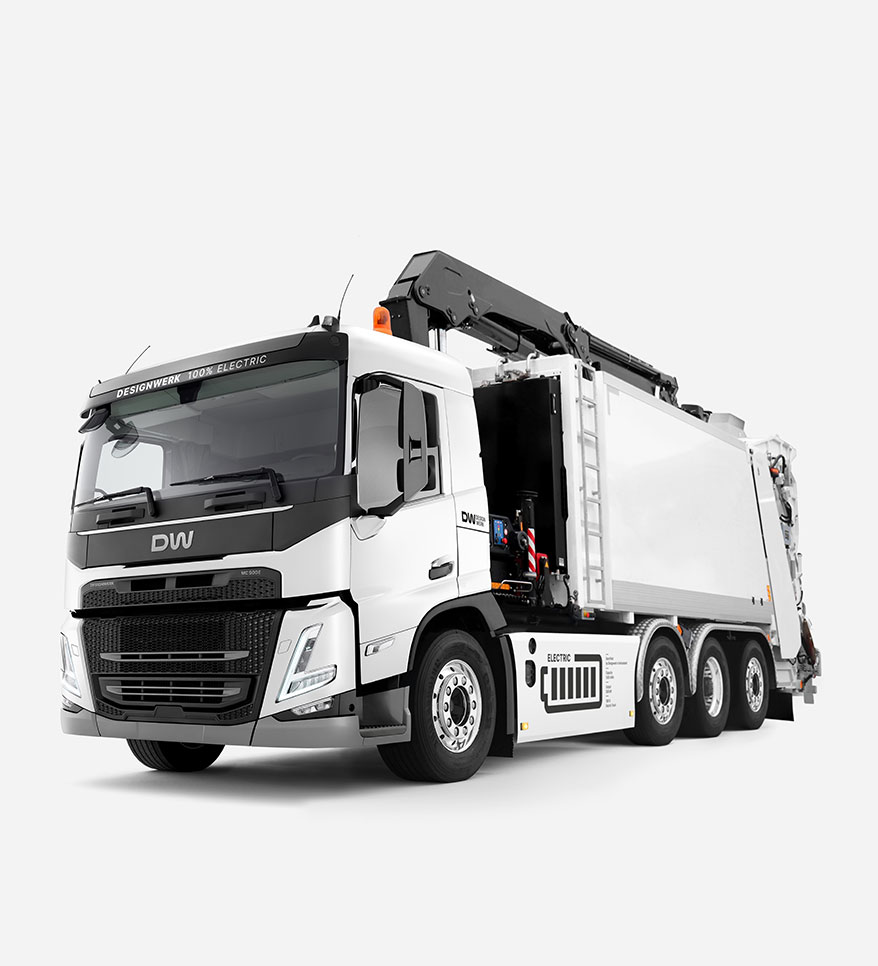 Designwerk Elektrolastwagen MID CAB Collect Crane 8x2R für die Recyclinglogistik